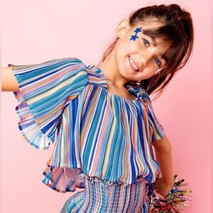 NWT Queen of Sparkles Red Rainbow Flutter Top